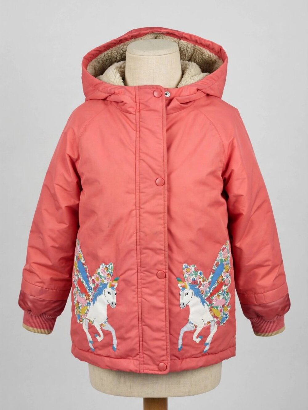 Mini Boden Coral Unicorn Hooded Winter Coat Girls 7-8Y